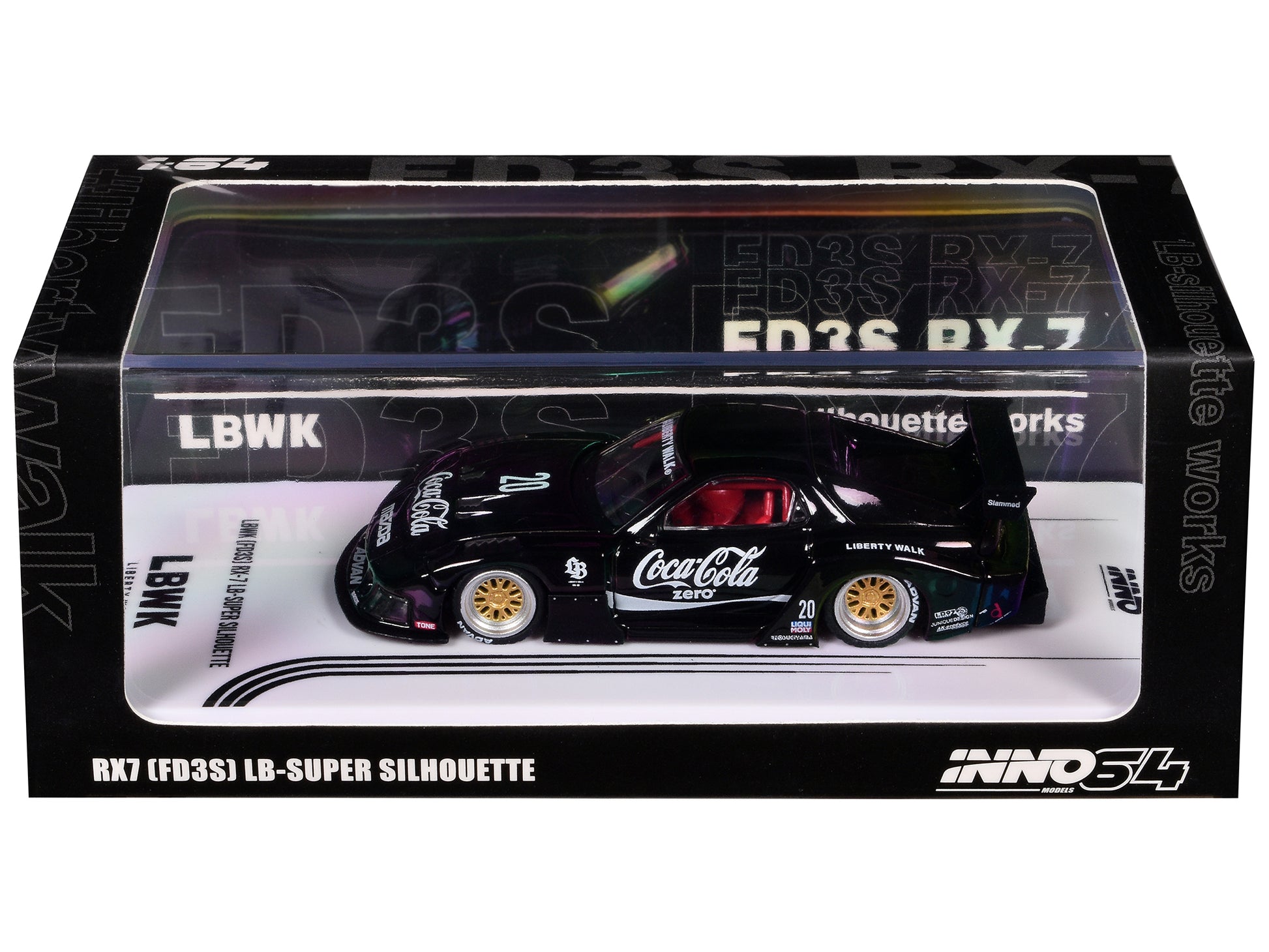 Mazda RX7 (FD3S) LB-Super-Silhouette RHD (Right Hand Drive) #20 "Coca-Cola Zero" Black 1/64 Diecast Model Car by Inno Models-DiecastModeler.com