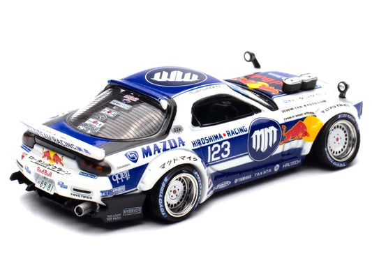 Mazda RX-7 (FD3S) RHD (Right Hand Drive) #123 "Pandem Rocket Bunny MADBUL Gen 7.3" White and Blue with Graphics "MadLab Collection 01" 1/64 Diecast Model Car by Inno Models