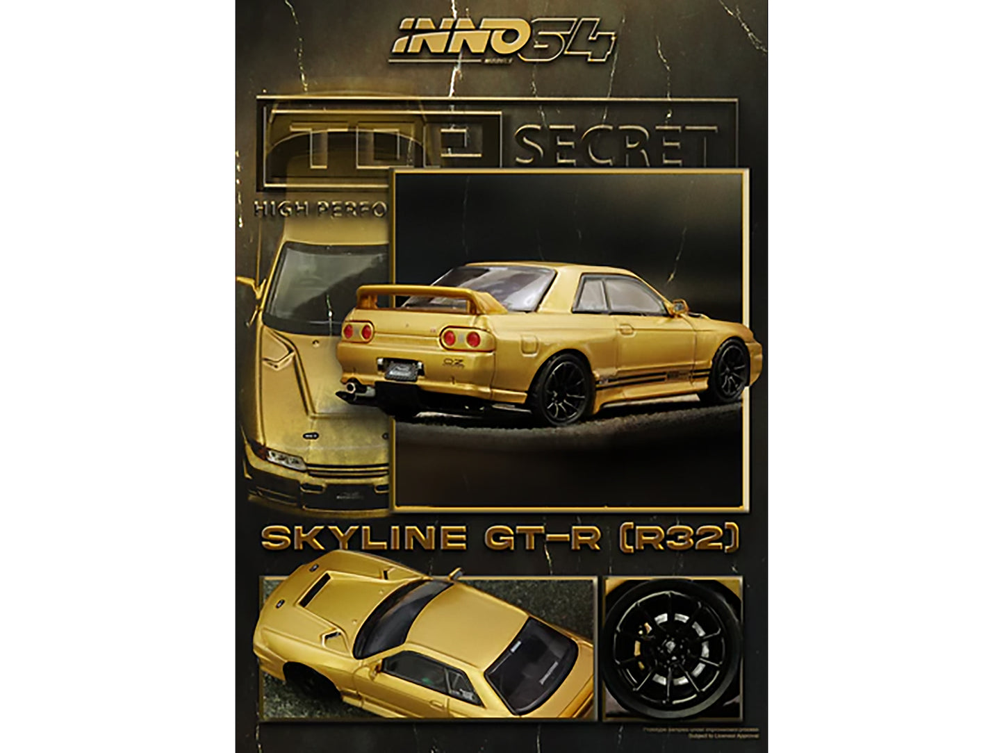 Nissan Skyline "Top Secret" BNR32 GT-R (650R) RHD (Right Hand Drive) Gold Metallic 1/64 Diecast Model Car by Inno Models