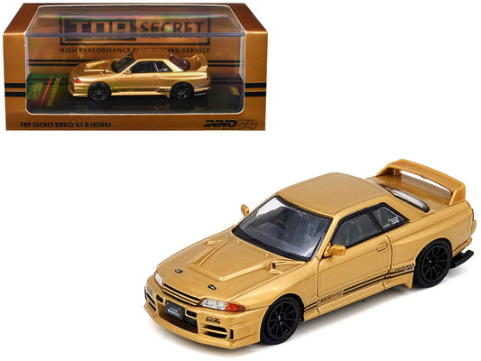 Nissan Skyline "Top Secret" BNR32 GT-R (650R) RHD (Right Hand Drive) Gold Metallic 1/64 Diecast Model Car by Inno Models