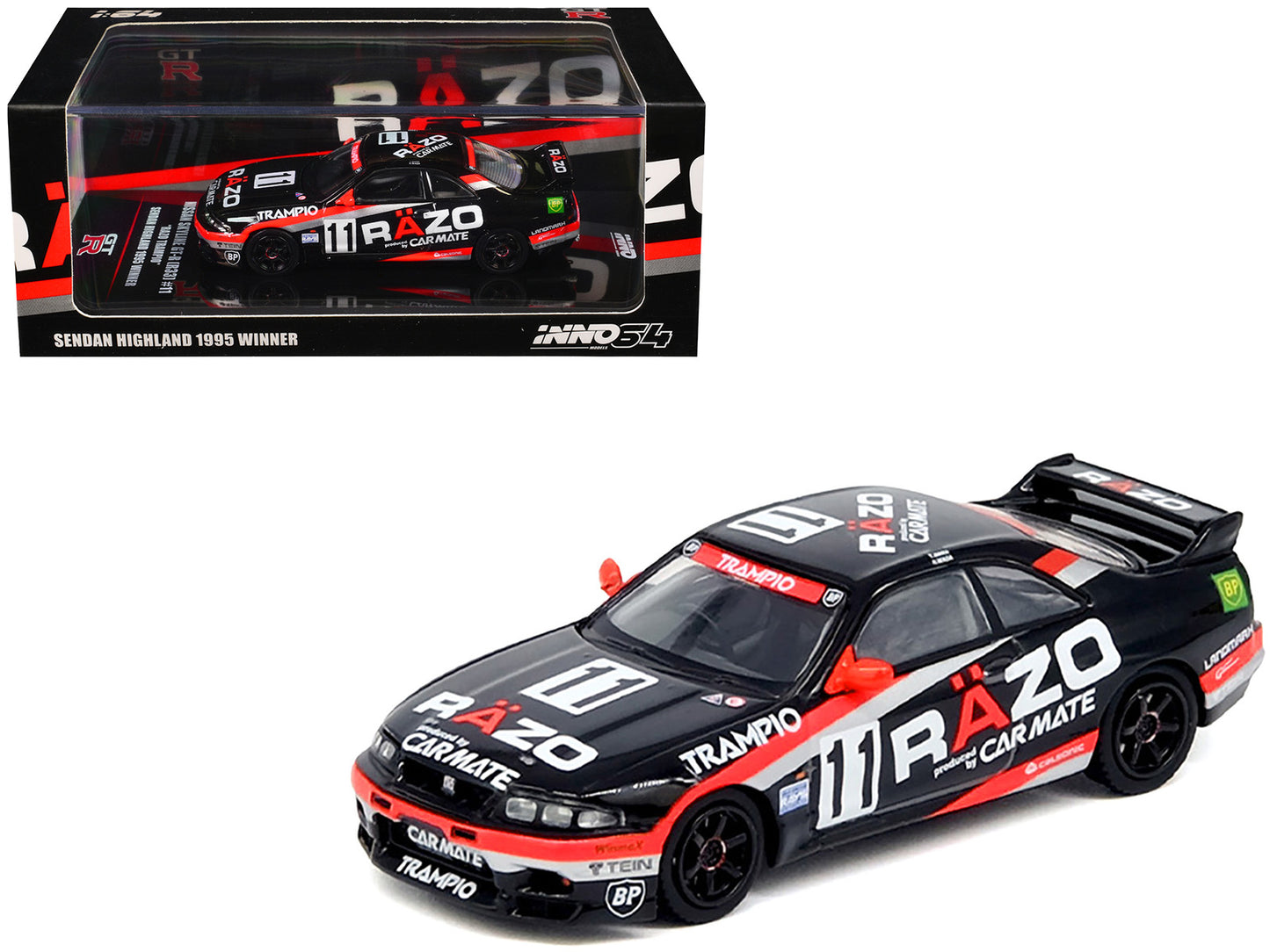 Nissan Skyline GT-R (R33) RHD (Right Hand Drive) #11 "Razo Trampio" N1 Super Endurance Series "Sedan Highland" (1995) 1/64 Diecast Model Car by Inno Models-DiecastModeler.com