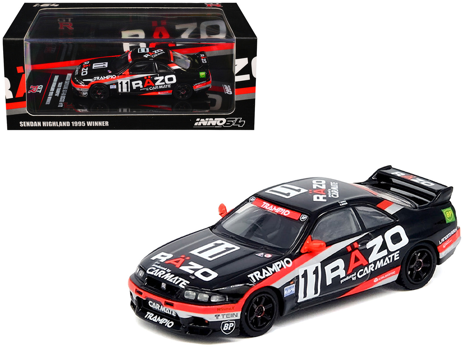 Nissan Skyline GT-R (R33) RHD (Right Hand Drive) #11 "Razo Trampio" N1 Super Endurance Series "Sedan Highland" (1995) 1/64 Diecast Model Car by Inno Models-DiecastModeler.com