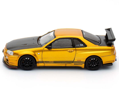 Nissan Skyline GT-R (R34) "Top Secret" RHD (Right Hand Drive) Gold Metallic with Carbon Hood and Trunk "Tokyo Auto Salon 2024 - Malaysia Diecast Expo 2024" 1/64 Diecast Model Car by Inno Models
