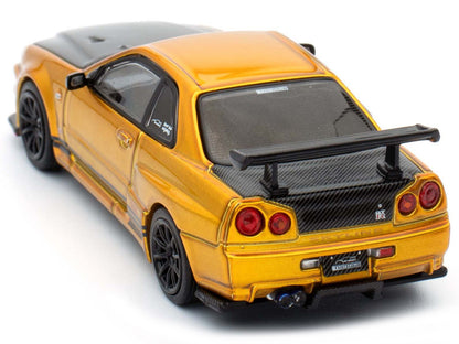 Nissan Skyline GT-R (R34) "Top Secret" RHD (Right Hand Drive) Gold Metallic with Carbon Hood and Trunk "Tokyo Auto Salon 2024 - Malaysia Diecast Expo 2024" 1/64 Diecast Model Car by Inno Models