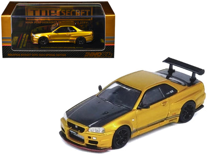 Nissan Skyline GT-R (R34) "Top Secret" RHD (Right Hand Drive) Gold Metallic with Carbon Hood and Trunk "Tokyo Auto Salon 2024 - Malaysia Diecast Expo 2024" 1/64 Diecast Model Car by Inno Models-DiecastModeler.com
