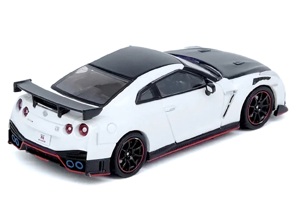 Nissan GT-R (R35) Nismo RHD (Right Hand Drive) White with Carbon Hood and Top 1/64 Diecast Model Car by Inno Models