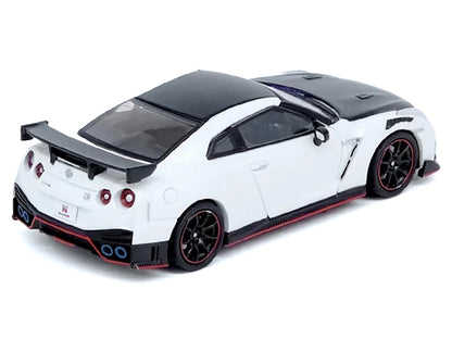 Nissan GT-R (R35) Nismo RHD (Right Hand Drive) White with Carbon Hood and Top 1/64 Diecast Model Car by Inno Models