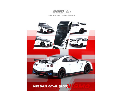 Nissan GT-R (R35) Nismo RHD (Right Hand Drive) White with Carbon Hood and Top 1/64 Diecast Model Car by Inno Models