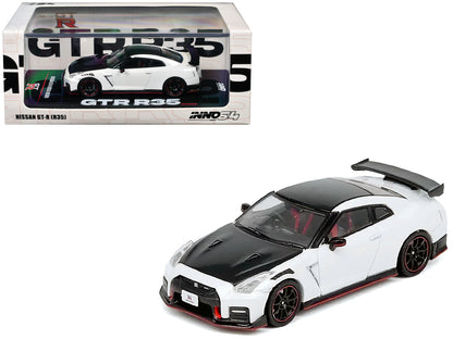 Nissan GT-R (R35) Nismo RHD (Right Hand Drive) White with Carbon Hood and Top 1/64 Diecast Model Car by Inno Models