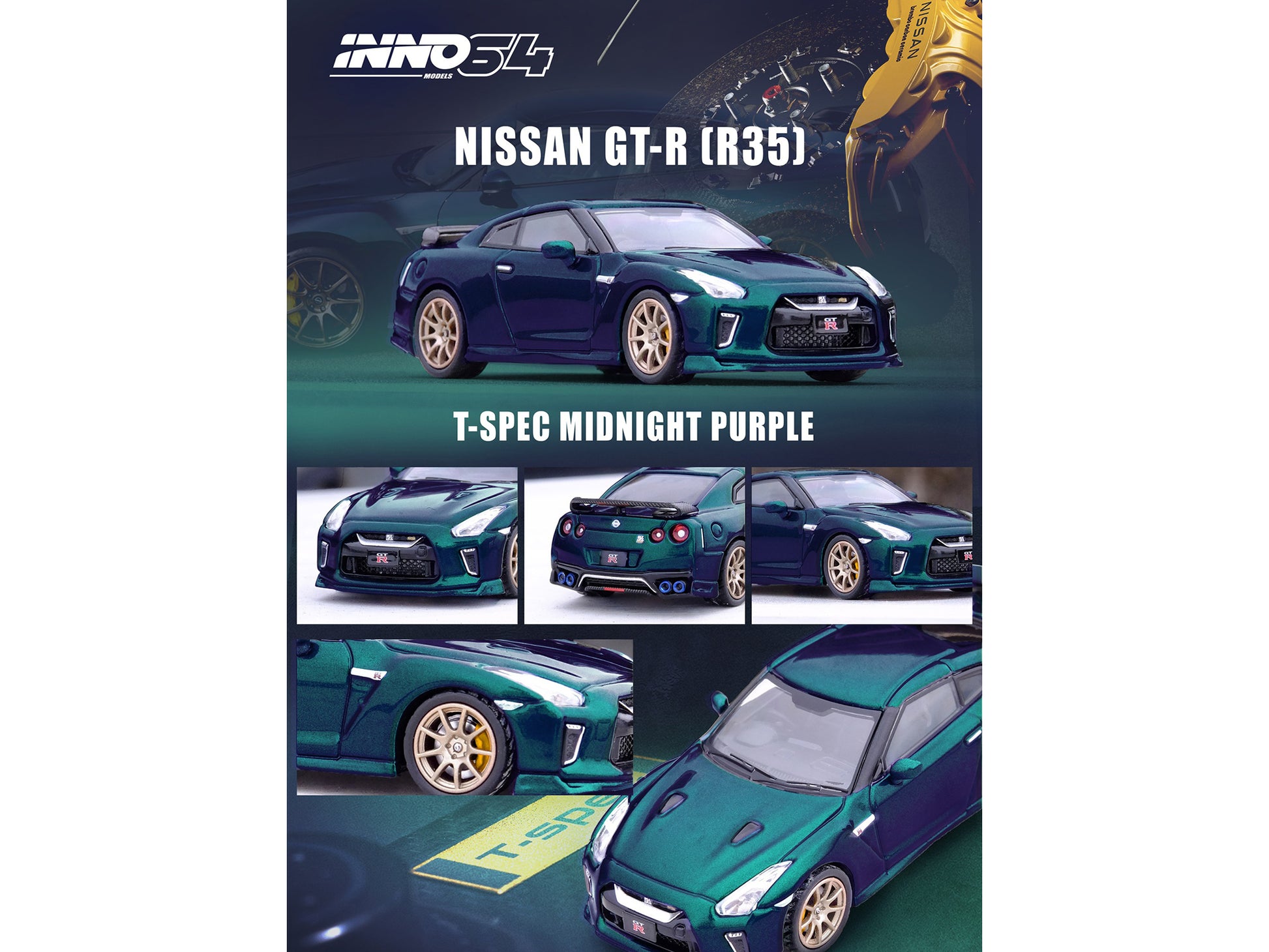 Nissan GT-R (R35) T-Spec RHD (Right Hand Drive) Midnight Purple Metallic 1/64 Diecast Model Car by Inno Models-DiecastModeler.com