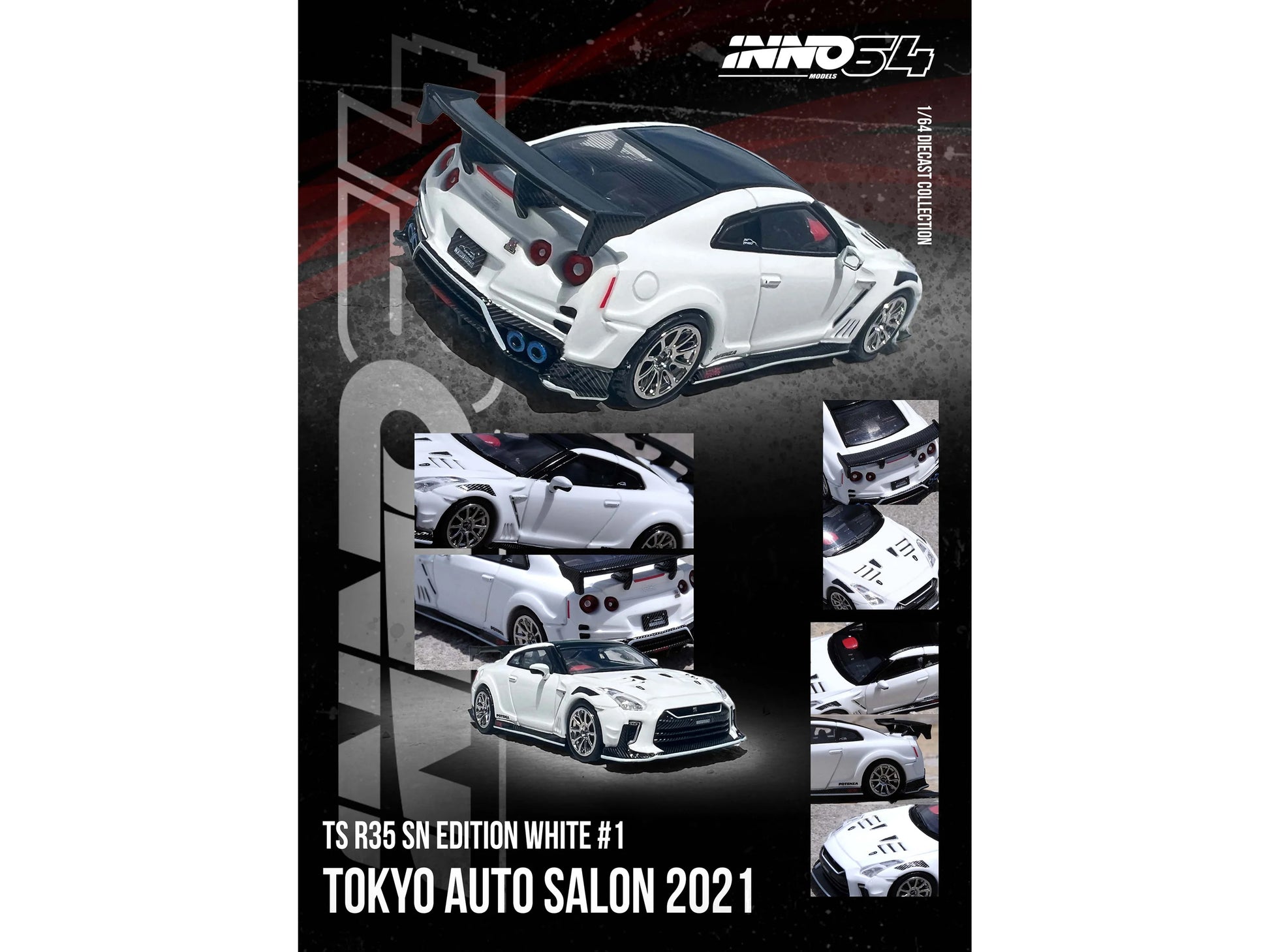 Nissan GT-R (R35) "Top Secret" RHD (Right Hand Drive) White with Black Top "Tokyo Auto Salon 2021" 1/64 Diecast Model Car by Inno Models-DiecastModeler.com