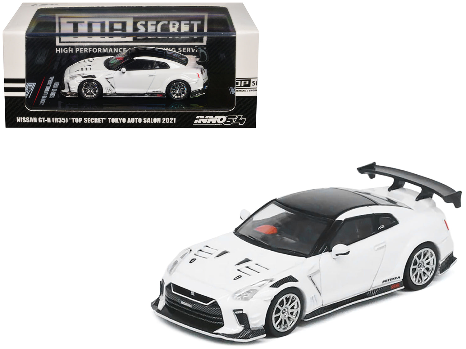 Nissan GT-R (R35) "Top Secret" RHD (Right Hand Drive) White with Black Top "Tokyo Auto Salon 2021" 1/64 Diecast Model Car by Inno Models-DiecastModeler.com
