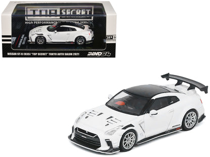 Nissan GT-R (R35) "Top Secret" RHD (Right Hand Drive) White with Black Top "Tokyo Auto Salon 2021" 1/64 Diecast Model Car by Inno Models-DiecastModeler.com