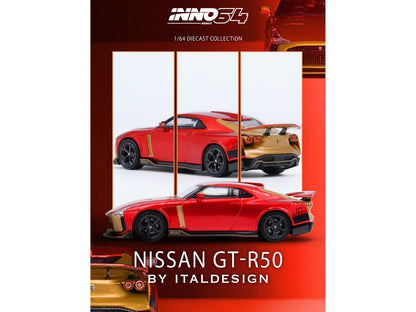 Nissan GT-R50 By ItalDesign Red Metallic with Gold Accents 1/64 Diecast Model Car by Inno Models-DiecastModeler.com