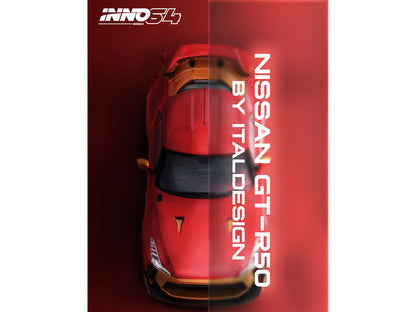 Nissan GT-R50 By ItalDesign Red Metallic with Gold Accents 1/64 Diecast Model Car by Inno Models-DiecastModeler.com