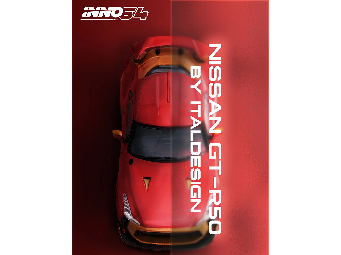 Nissan GT-R50 By ItalDesign Red Metallic with Gold Accents 1/64 Diecast Model Car by Inno Models