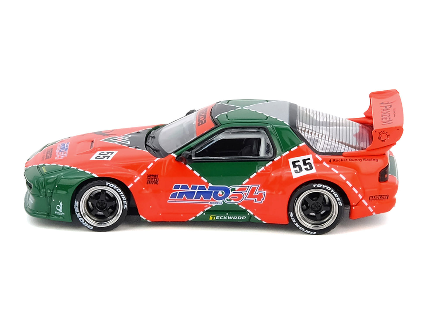 Mazda RX7 (FC3S) "Pandem Aero" RHD (Right Hand Drive) #55 Red and Green "Hong Kong Toycar Salon 2025 Event Edition" 1/64 Diecast Model Car by Inno Models