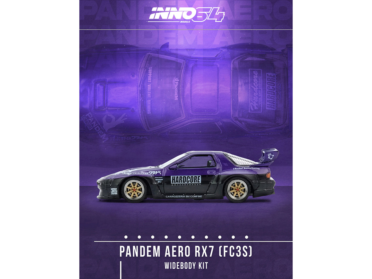 Mazda RX7 (FC3S) "Pandem Rocket Bunny" Kit Purple Metallic and Black 1/64 Diecast Model Car by Inno Models