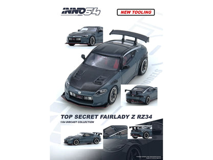 Nissan Fairlady Z "Top Secret" (RZ34) RHD (Right Hand Drive) Stealth Gray with Carbon Hood and Black Top 1/64 Diecast Model Car by Inno Models-DiecastModeler.com