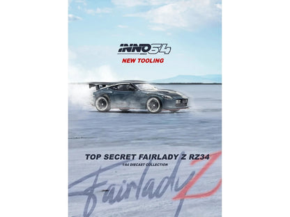 Nissan Fairlady Z "Top Secret" (RZ34) RHD (Right Hand Drive) Stealth Gray with Carbon Hood and Black Top 1/64 Diecast Model Car by Inno Models-DiecastModeler.com