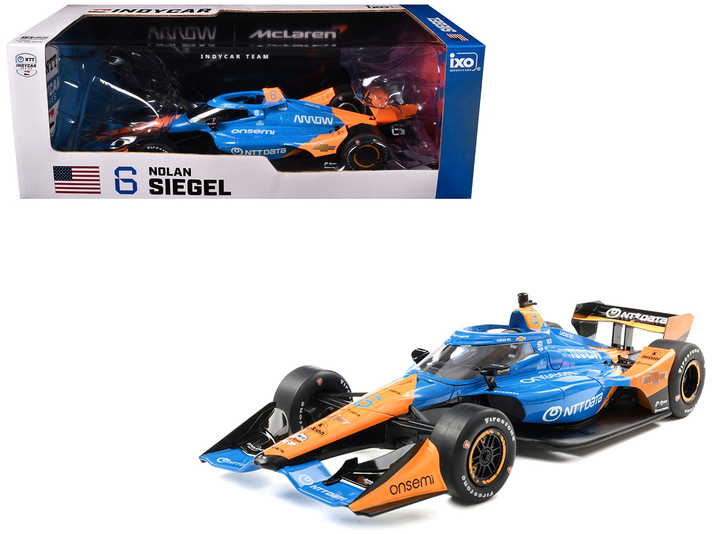 Dallara IndyCar #6 Nolan Siegel "NTT Data" Arrow McLaren (Road Course Configuration) "NTT IndyCar Series" (2025) 1/18 Diecast Model Car by IXO Models-DiecastModeler.com