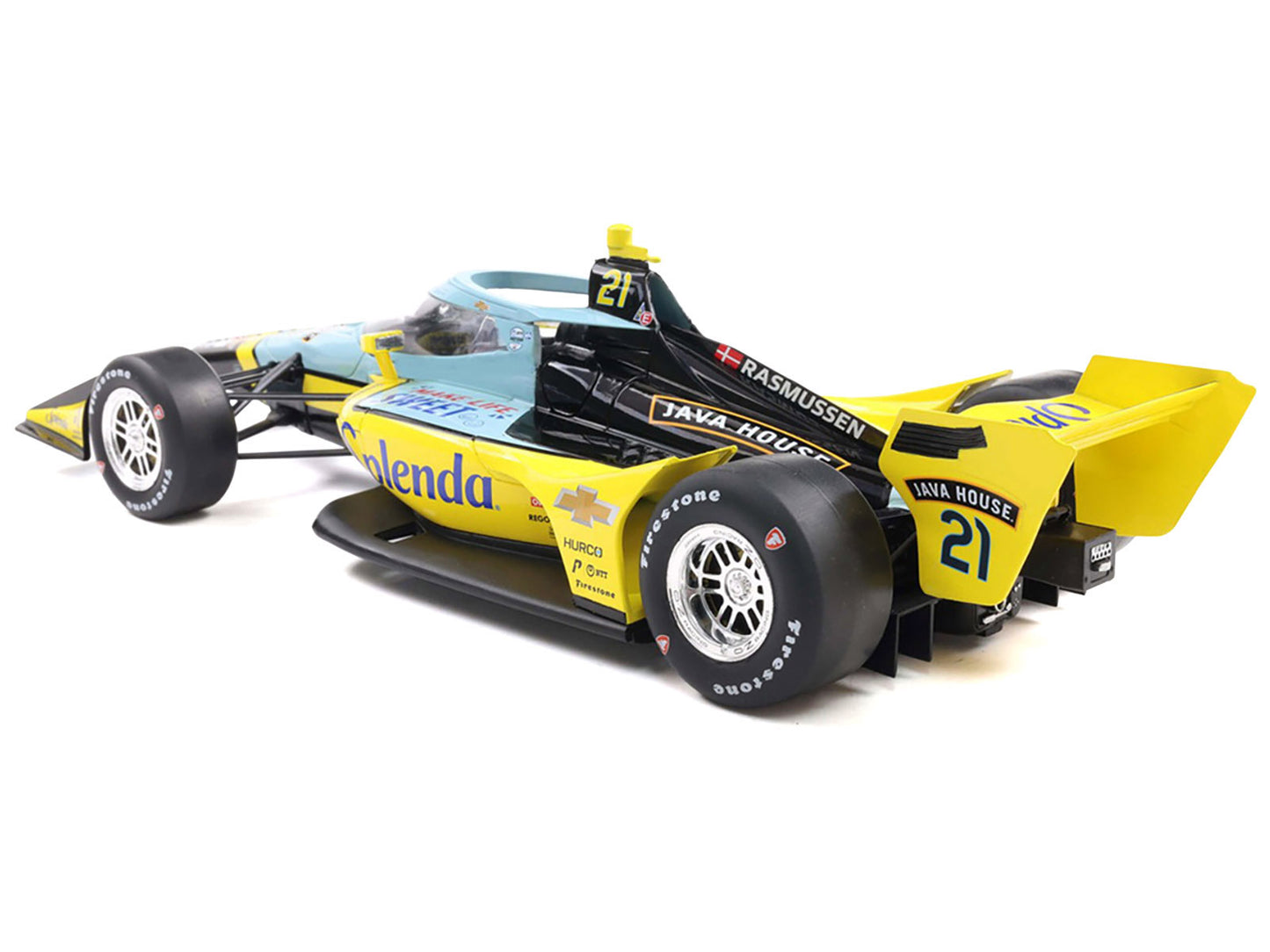 Dallara IndyCar #21 Christian Rasmussen "Splenda" Ed Carpenter Racing (Road Course Configuration) "NTT IndyCar Series" (2025) 1/18 Diecast Model Car by IXO Models-DiecastModeler.com