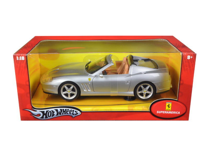 Ferrari Super America Diecast Model Silver 1/18 Diecast Model Car by Hot Wheels-DiecastModeler.com