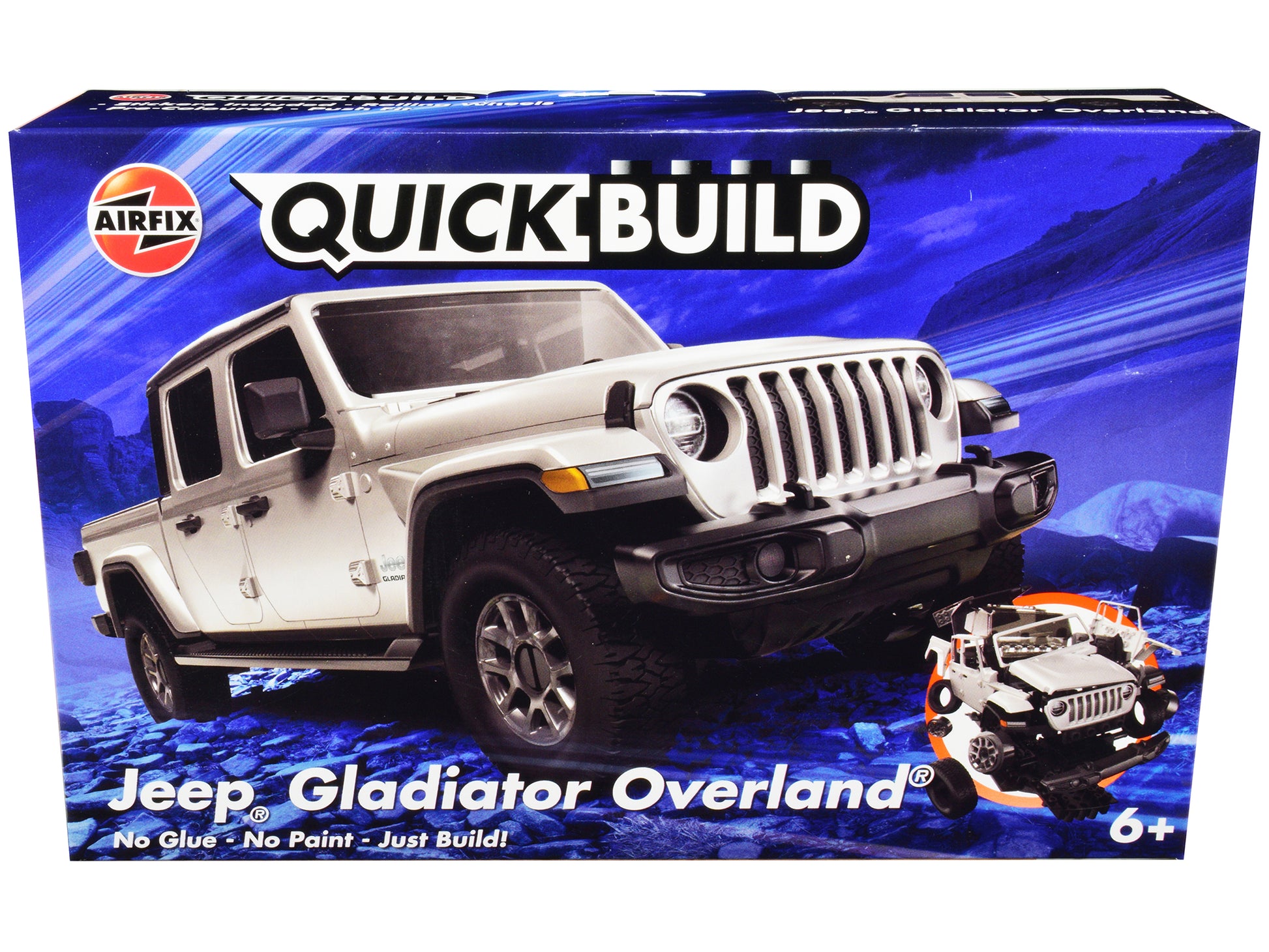 Skill 1 Model Kit Jeep Gladiator (JT) Overland Silver Snap Together Model by Airfix Quickbuild-DiecastModeler.com