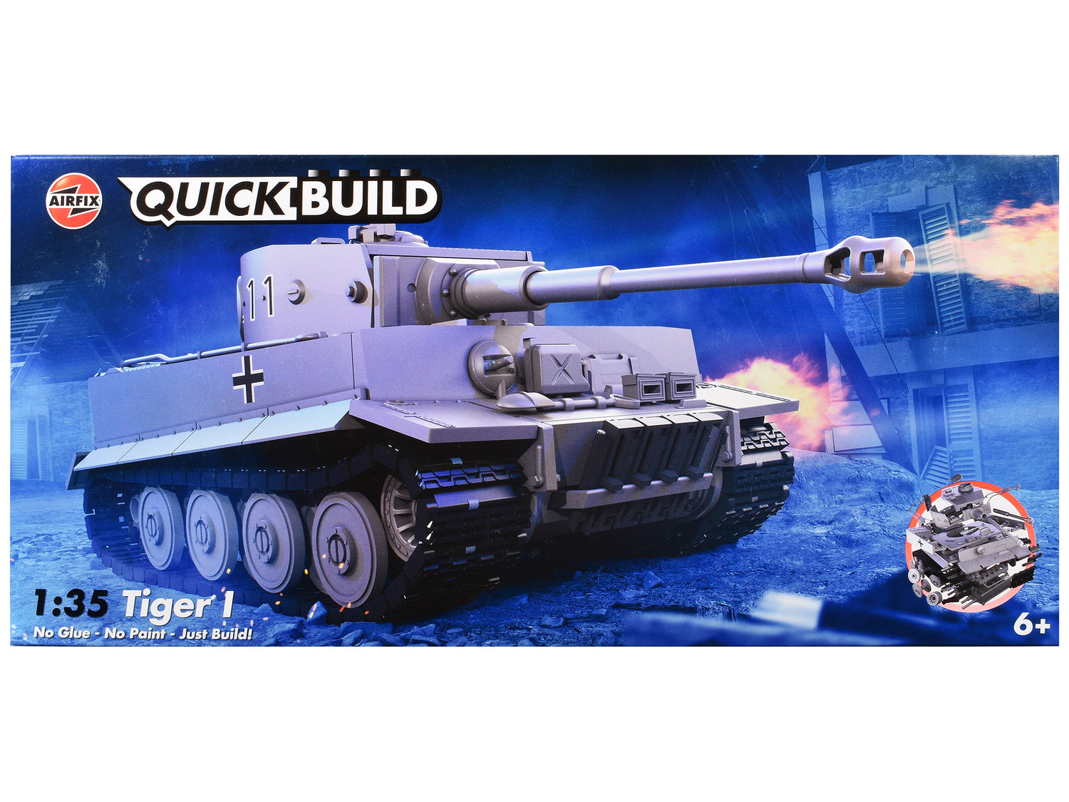 Skill 1 Model Kit Tiger I Tank "German Army" Snap Together Painted Plastic Model Tank Kit 1/35 Scale by Airfix Quickbuild-DiecastModeler.com
