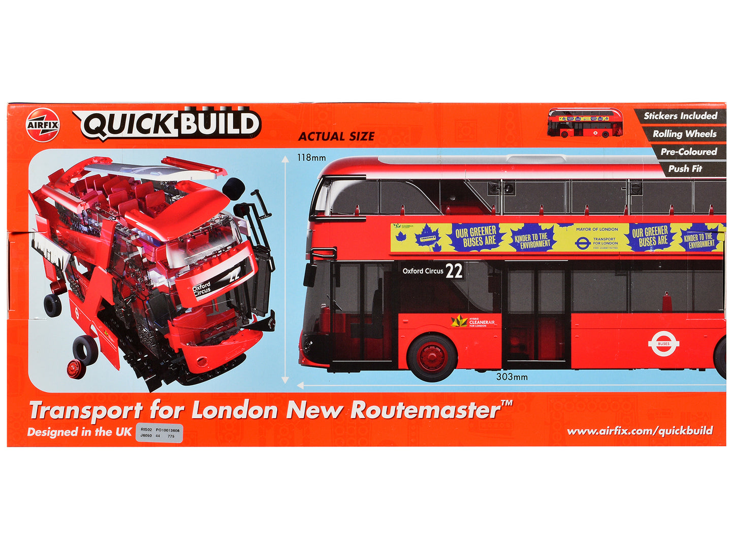 Skill 1 Model Kit Routemaster Double-Decker Bus "Transport for London" Snap Together Plastic Model Kit by Airfix Quickbuild-DiecastModeler.com