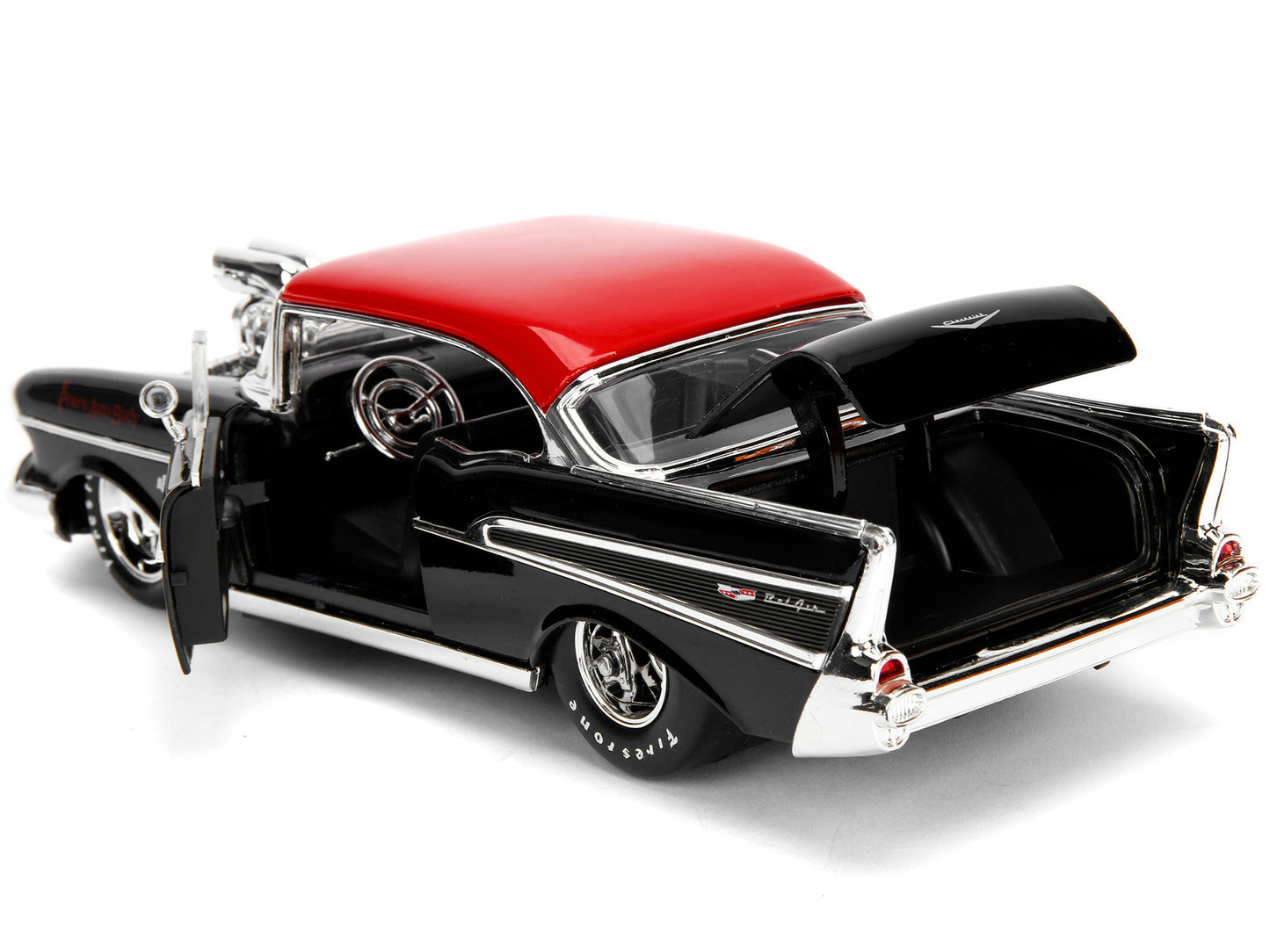1957 Chevrolet Bel Air Black with Red Top "Pete's Auto Body: Black Widow" "Bigtime Muscle" Series 1/24 Diecast Model Car by Jada