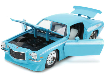 1971 Chevrolet Camaro Z/28 Light Blue with White Stripes "Bigtime Muscle" Series 1/24 Diecast Model Car by Jada-DiecastModeler.com