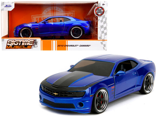 2010 Chevrolet Camaro Candy Blue with Black Hood "Bigtime Muscle" Series 1/24 Diecast Model Car by Jada-DiecastModeler.com