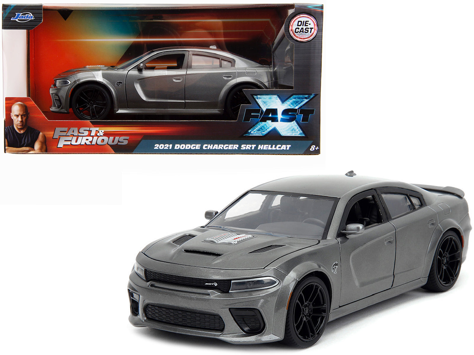 2021 Dodge Charger SRT Hellcat Gray Metallic "Fast X" (2023) Movie "Fast & Furious" Series 1/24 Diecast Model Car by Jada-DiecastModeler.com