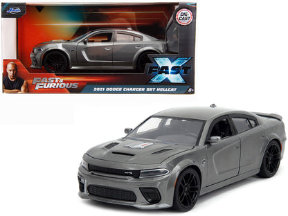 2021 Dodge Charger SRT Hellcat Gray Metallic "Fast X" (2023) Movie "Fast & Furious" Series 1/24 Diecast Model Car by Jada-DiecastModeler.com
