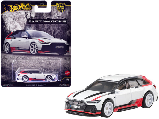 Audi RS 6 Avant White with Stripes "Fast Wagons" Series Diecast Model Car by Hot Wheels-DiecastModeler.com