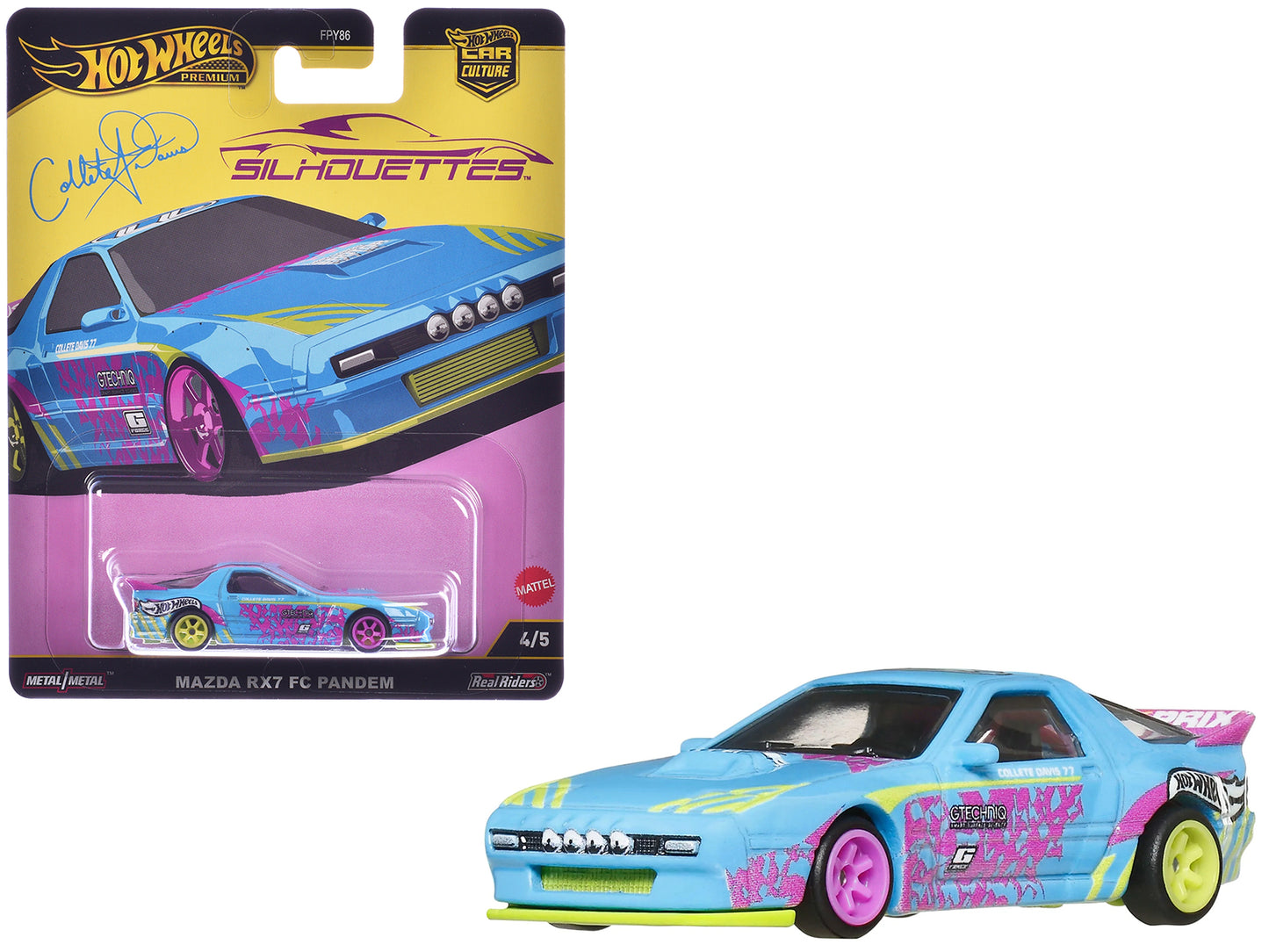 Mazda RX7 FC PANDEM Blue with Graphics "Silhouettes" Series Diecast Model Car by Hot Wheels-DiecastModeler.com