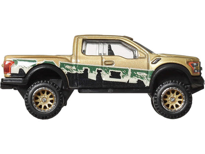2017 Ford F-150 Raptor Pickup Truck Gold Metallic with Graphics "HW Off Road" Series Diecast Model Car by Hot Wheels
