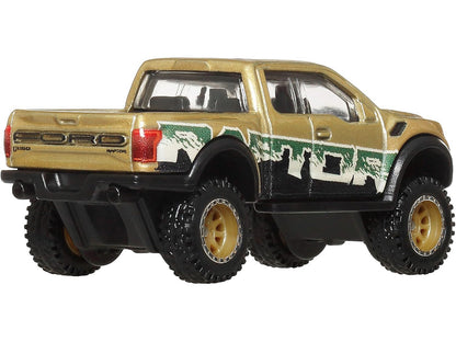 2017 Ford F-150 Raptor Pickup Truck Gold Metallic with Graphics "HW Off Road" Series Diecast Model Car by Hot Wheels