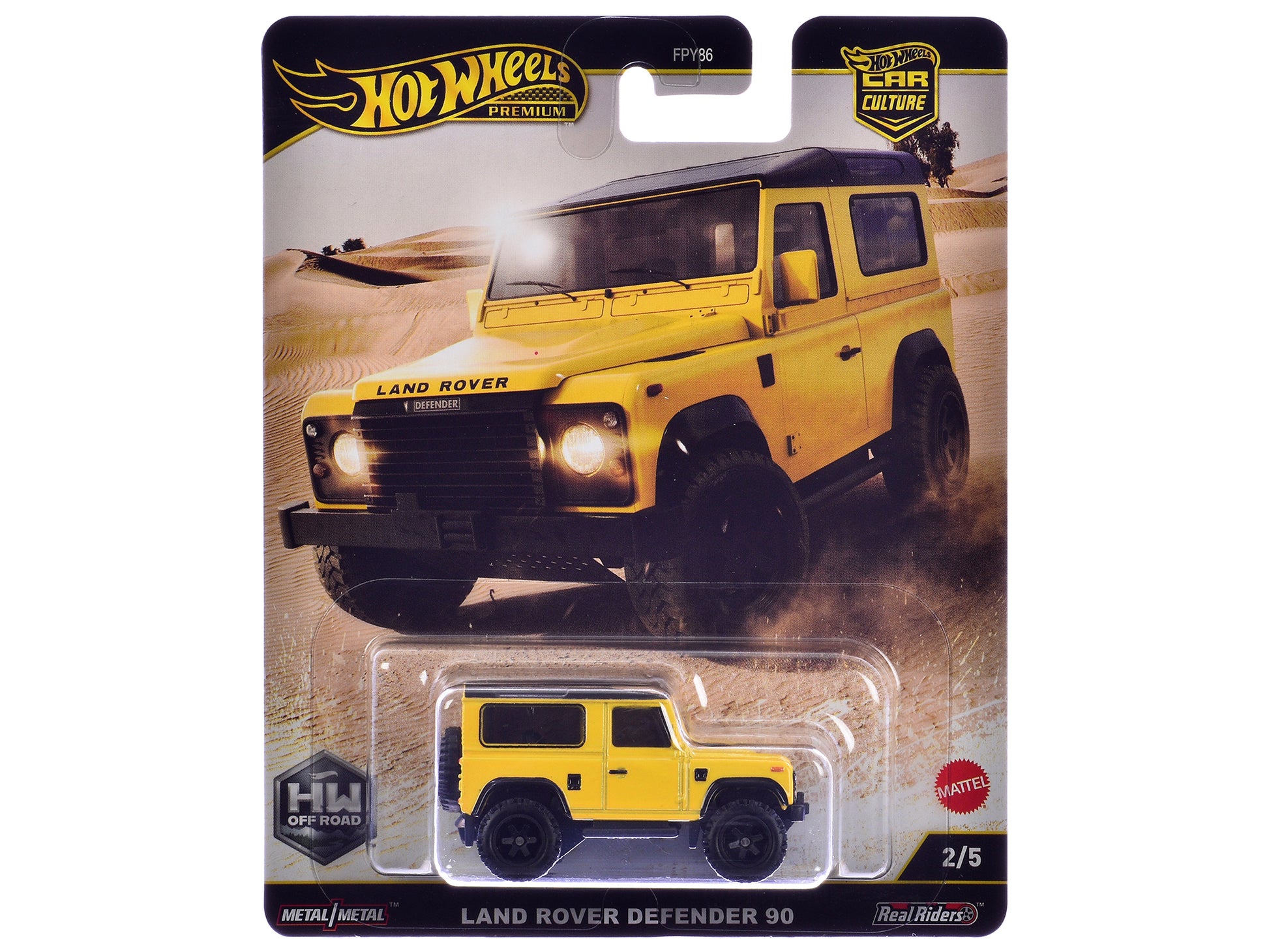 Land Rover Defender 90 Yellow with Black Top "HW Off Road" Series Diecast Model Car by Hot Wheels-DiecastModeler.com