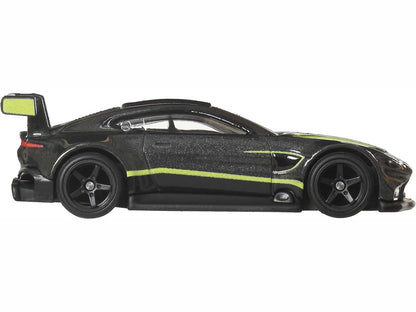Aston Martin Vantage GTE Dark Gray Metallic with Lime Green Stripes "Euro Speed" Series Diecast Model Car by Hot Wheels