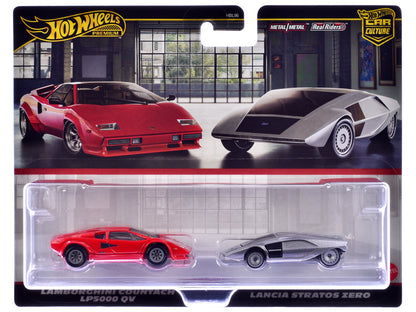 Lamborghini Countach LP5000 QV Red and Lancia Stratos Zero Gray Metallic "Car Culture" Set of 2 Cars Diecast Model Cars by Hot Wheels-DiecastModeler.com