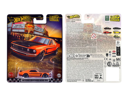 1969 Ford Mustang Boss 302 Orange with Black Stripes and Hood "Boulevard" Series Diecast Model Car by Hot Wheels-DiecastModeler.com