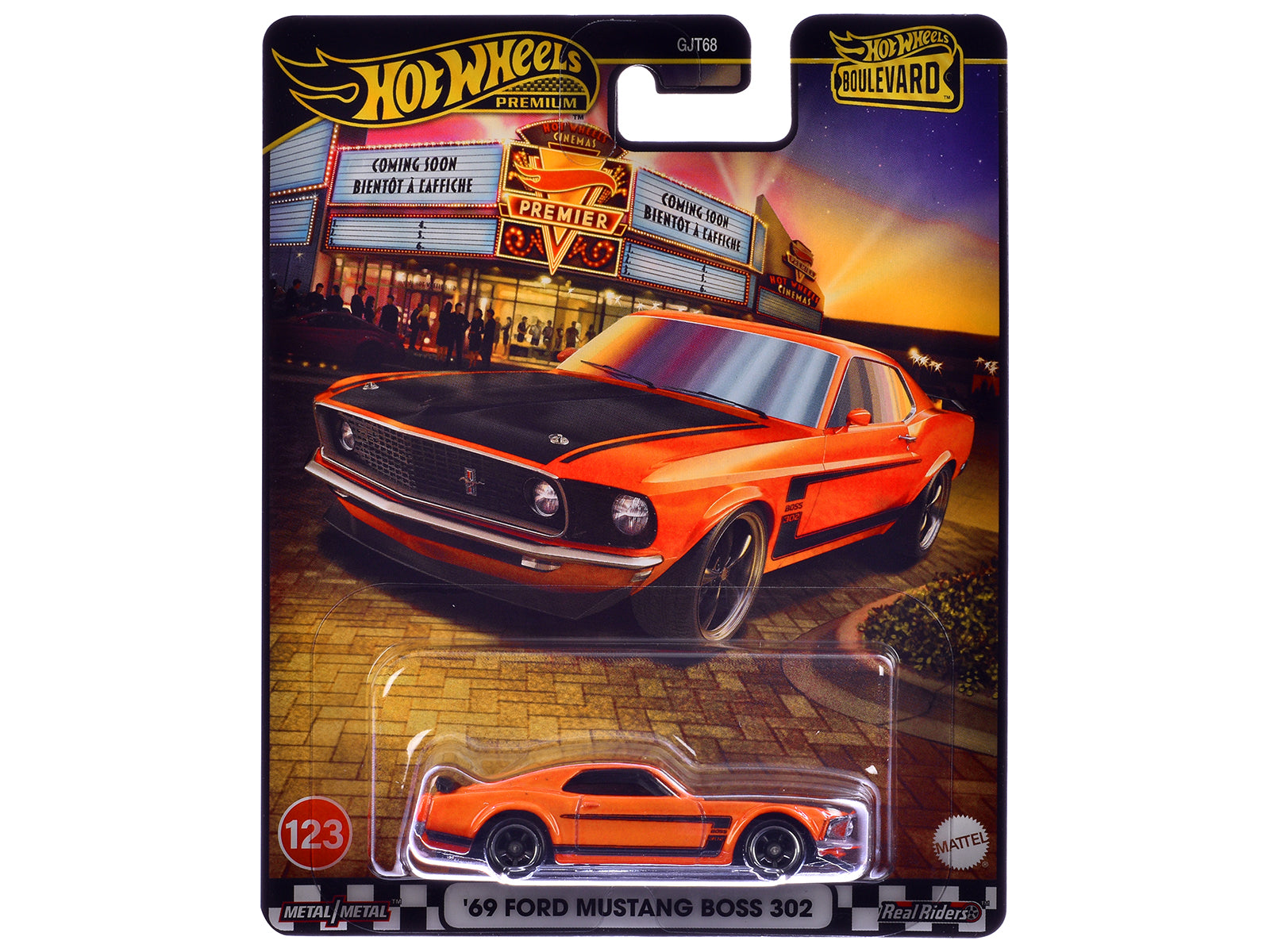 1969 Ford Mustang Boss 302 Orange with Black Stripes and Hood "Boulevard" Series Diecast Model Car by Hot Wheels-DiecastModeler.com