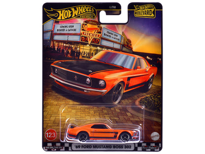 1969 Ford Mustang Boss 302 Orange with Black Stripes and Hood "Boulevard" Series Diecast Model Car by Hot Wheels-DiecastModeler.com