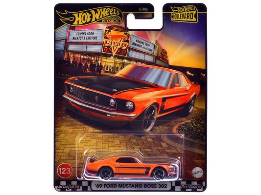 1969 Ford Mustang Boss 302 Orange with Black Stripes and Hood "Boulevard" Series Diecast Model Car by Hot Wheels