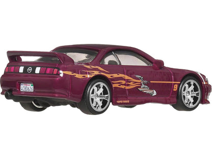 Nissan 240SX (S14) RHD (Right Hand Drive) Maroon with Graphics "The Fast and the Furious" (2001) Movie "Fast & Furious" Series Diecast Model Car by Hot Wheels-DiecastModeler.com