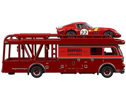 Fiat 642 RN2 Bartoletti Transporter Red and Ferrari 250 GT #22 Red with Yellow Stripes "Team Transport - Car Culture" Series Diecast Model Cars by Hot Wheels