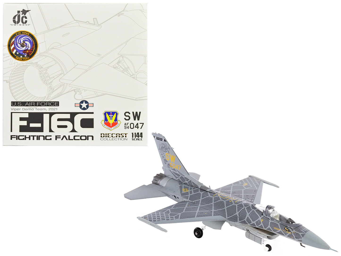 Lockheed Martin F-16C Fighting Falcon Fighter Aircraft "Viper Demo Team" (2021) United States Air Force 1/144 Diecast Model by JC Wings-DiecastModeler.com