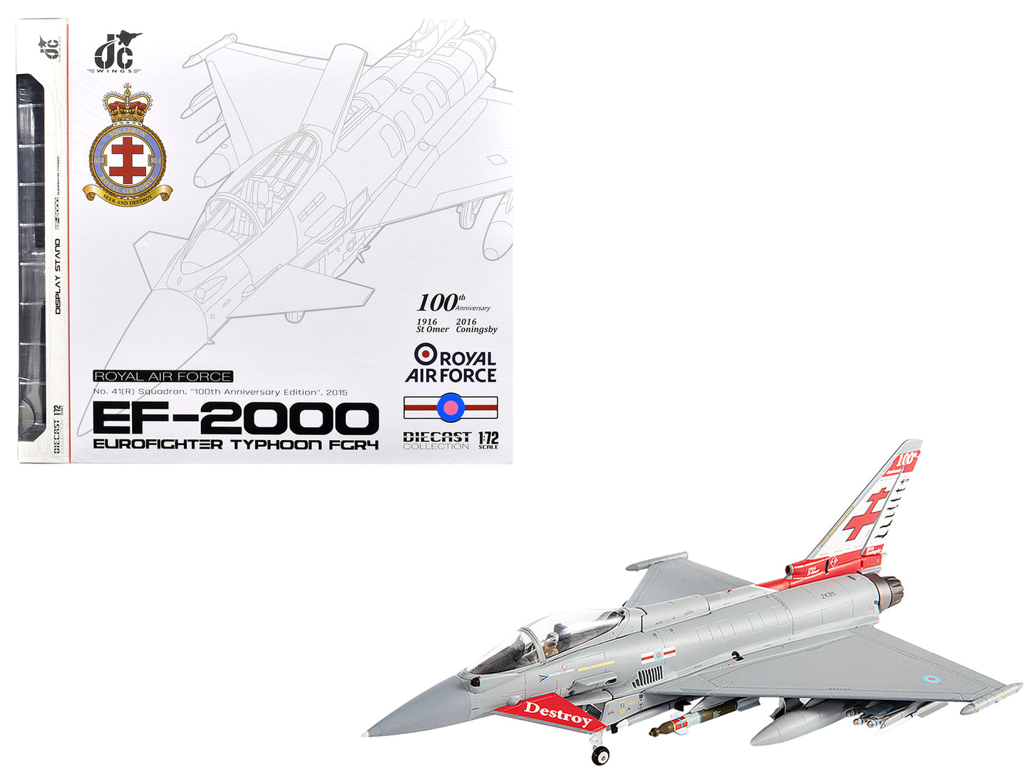 Eurofighter Typhoon FGR4 EF-2000 Aircraft "No.41(R) Squadron 100th Anniversary" (2016) British Royal Air Force 1/72 Diecast Model by JC Wings-DiecastModeler.com